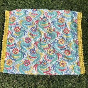 Vintage Embroidered Paisley Table Topper Tapestry Runner Eclectic Colorful 24x30
